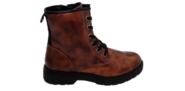 Womens Marco Tozzi Bronze Patent Lace Up Military Ankle Boot