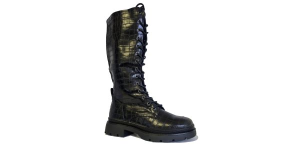 Knee High Boots Ladies Faux Croc Flat Knee High Boots Size 3 4 5 6 7 8
